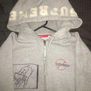 Supreme fuck supreme grey zip up hoodie